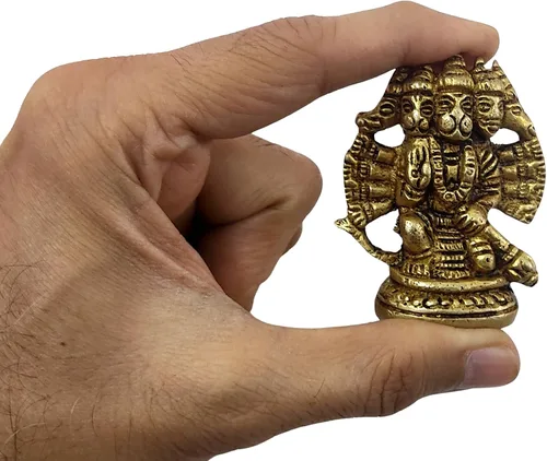 Vista 2 de Craftsofindia® Panchmukhi Hanuman - Estatua pequeña de latón, decoración divina, escultura hindú hecha a mano de 2.5 pulgadas para el altar