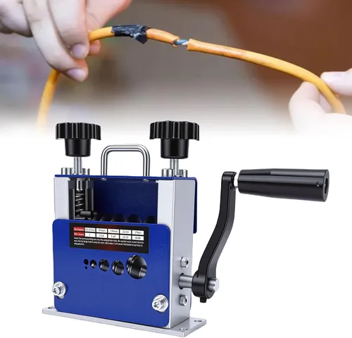Vista 7 de Máquina pelacables, manual y eléctrico, compatible con taladro de cobre con 6 agujeros, rodillo de ranura en V para cables de 0.138 in, 0.276 in