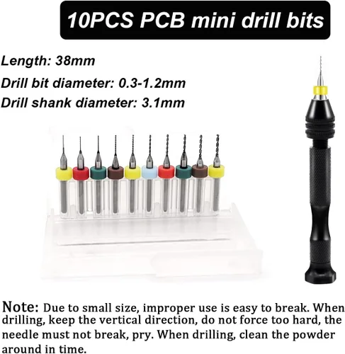 Vista 4 de Dianrui Juego de 60 taladros manuales con tornillo de banco que incluye un taladro de mano, unas pinzas de codo, 10 piezas de mini brocas de PCB