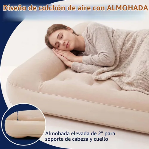 Vista 4 de Colchón de aire tamaño matrimonial con bomba incorporada, colchón inflable portátil más almohada, cama de aire autoinflable impermeable, cama