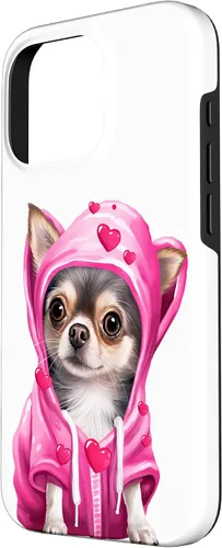 Vista 2 de iPhone 16 Pro Chihuahua Puppy Dog Valentine's Day Pink Red Heart Love Case