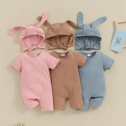 Vista 8 de Ursobutegl Mameluco de Pascua para bebé recién nacido, sudadera con capucha y botón