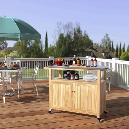 Vista 4 de GDLF Gabinete de almacenamiento al aire libre, mesa de parrilla de madera Marrón