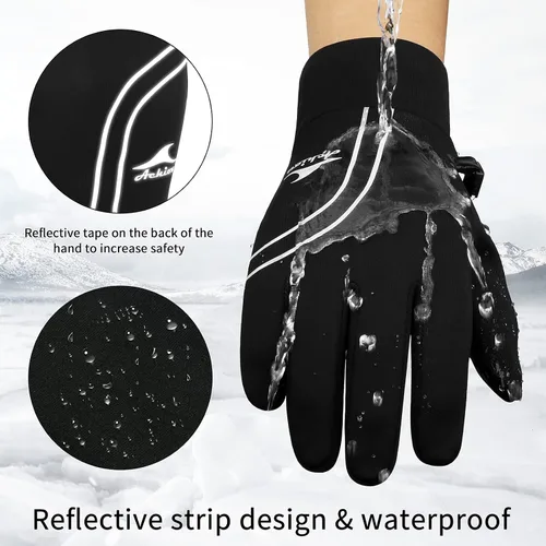 Vista 5 de Achiou Guantes de invierno para correr para hombres y mujeres, guantes ligeros para pantalla táctil, forros, guantes térmicos cálidos para ciclismo
