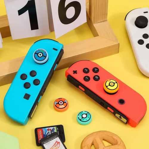 Vista 6 de DLseego PK Balls - 4 tapas de agarre para el pulgar regular NS SwitchSwitch LiteSwitch OLED, Pika Joy Con controlador de joystick cubierta