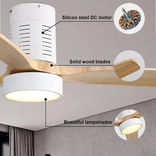 Vista 6 de Sofucor Ventiladores de techo de 52 pulgadas con luces y control remoto, moderno ventilador de techo de madera de perfil bajo, regulable LED, motor