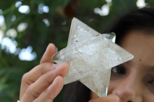 Vista 5 de Jet Lovely Big Genuine Crystal Quartz Orgone Merkaba 4 pulgadas, enormes piedras preciosas de cristal grandes de cobre, mezcla de metal y cobre