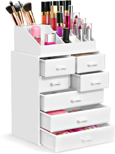 Vista 13 de Sorbus Organizador de Maquillaje, Soporte para Brochas y Cajones de Almacenamiento de Maquillaje - Organizador de Maquillaje Acrílico para Tocador