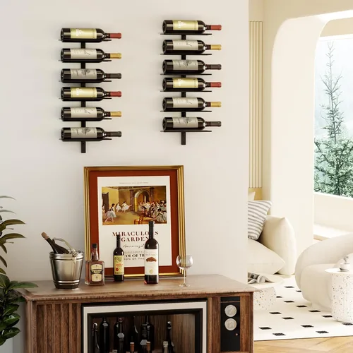 Vista 5 de Estante de vino montado en la pared, estantes de vino de pared de 12 Negro-12 Botellas