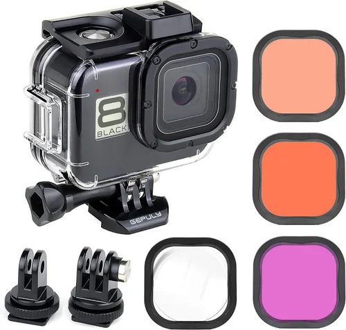 Vista 10 de GEPULY Carcasa impermeable para GoPro Hero 8 Negro, doble ranura para zapata fría protectora subacuática carcasa para GoPro Hero 8 Cámara de acción