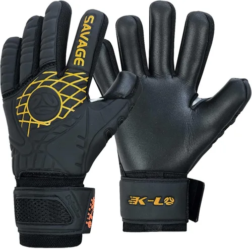 Vista 10 de K-LO - Guantes de portero de fútbol Savage Blackout (unisex, juvenil, niños y adultos) - Protectores de dedos para protección Palma de agarre