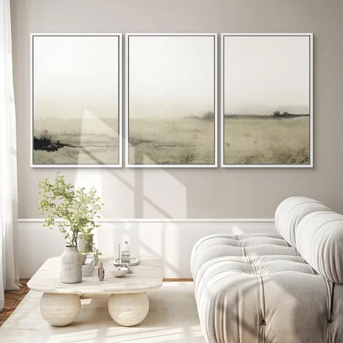 Vista 412 de SIGNWIN Lienzo enmarcado para pared, juego de arte pastel con cadena montañosa, bosque, niebla, naturaleza silvestre, ilustraciones modernas, arte