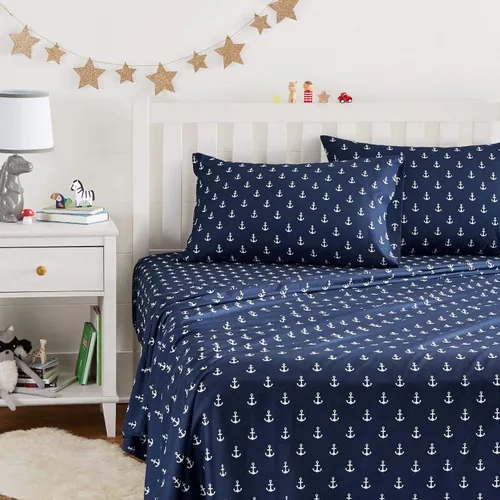 Vista 45 de Amazon Basics Juego de sábanas para niños de microfibra ligera, suave y fácil de lavar, 3 piezas, tamaño Twin, Aqua brillante, diseño sólido