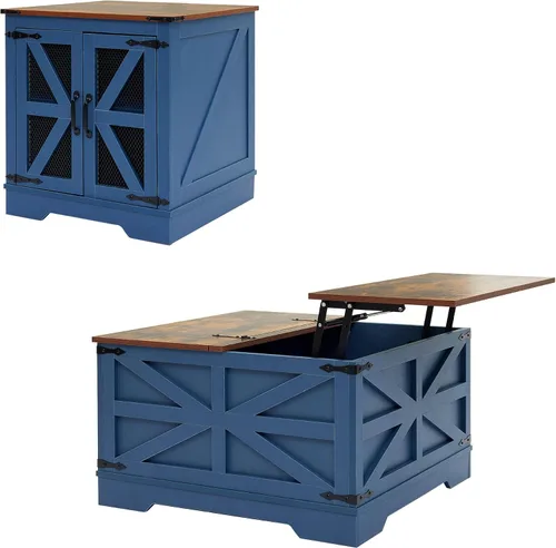 Vista 19 de Mesa de centro negra con almacenamiento, mesa de cóctel con parte superior elevadora con bisagras, mesa central cuadrada de madera con gran