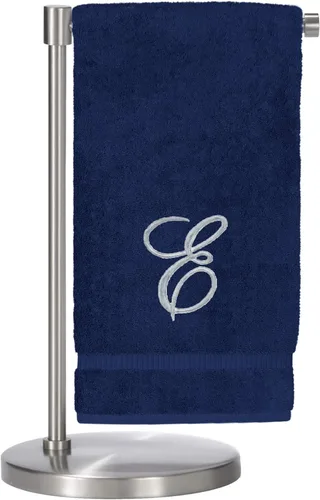 Vista 13 de Script R - Toalla de baño con monograma, regalo personalizado, 27 x 54 pulgadas, juego de 1 toalla bordada con texto dorado, 100% algodón turco Navy