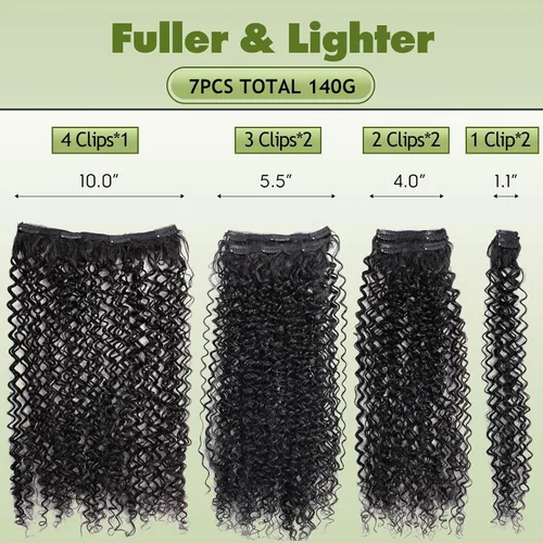 Vista 4 de Extensiones de cabello sintético con pinzas, 4.43 onzas, color marrón oscuro, extensiones de cabello humano rizado Jerry para mujeres negras