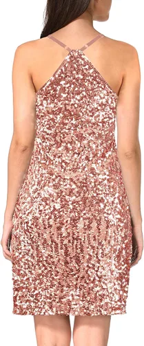 Vista 2 de MANER Vestido de lentejuelas con purpurina para mujer, con tirantes delgados ajustables, vestidos de fiesta brillantes