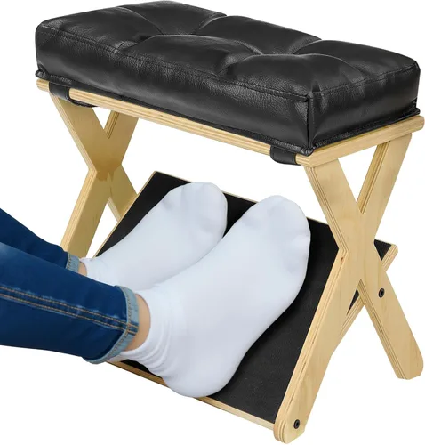 Vista 8 de HOMELTSTBO - Reposapiés ajustable de madera debajo del escritorio, reposapiés de escritorio de doble escalón con 3 opciones de altura y superficie