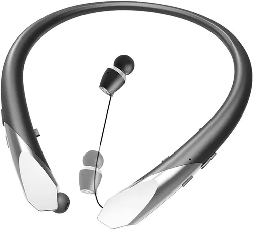 Vista 8 de Auriculares Bluetooth con banda para el cuello con cables retráctiles, batería de 24 horas, auriculares inalámbricos IPX5 a prueba de sudor, sonido