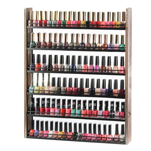 Vista 8 de J JACKCUBE DESIGN MK528C - Organizador de esmalte de uñas de madera blanca con estantes de 6 niveles, 100 botellas de montaje en pared, soporte