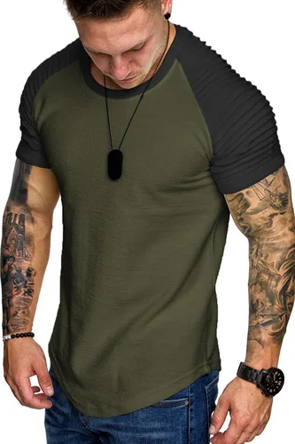 Vista 21 de COOFANDY Camiseta Muscular para Hombre de Manga Raglán Plisada Camiseta de Culturismo para Gimnasio Manga Corta Camisas de Entrenamiento de Moda