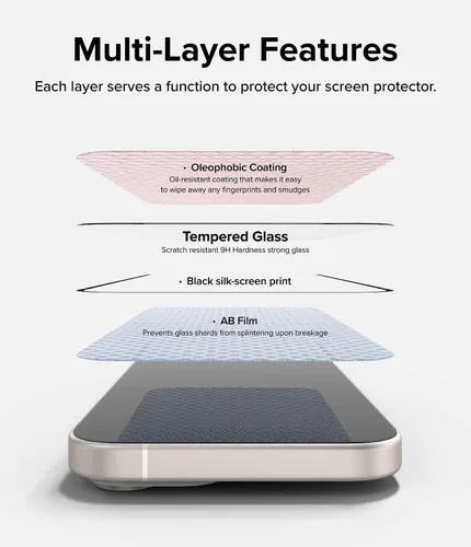 Vista 9 de Ringke Vidrio de cubierta completa [súper fácil de instalar] compatible con iPhone 15, compatible con fundas, inastillable, dureza 9H, vidrio