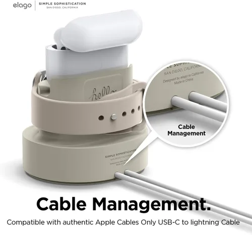 Vista 5 de elago Estación de carga 2 en 1 para productos Apple, diseñada para AirPods, AirPods Pro, iPhone, Apple Watch [cables no incluidos] (blanco clásico)