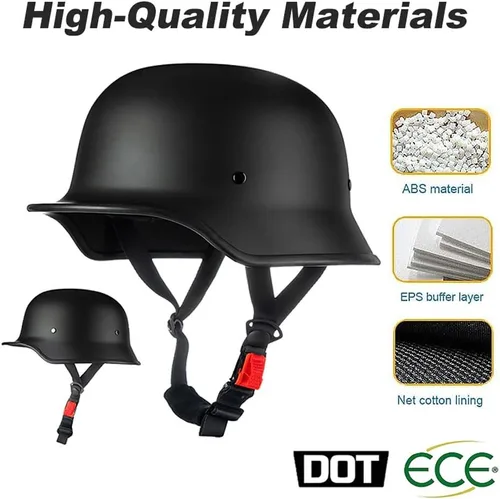 Vista 2 de Medio casco de motocicleta alemana vintage, aprobado por DOT, para adultos, hombres y mujeres, casco retro abierto, con hebilla ajustable