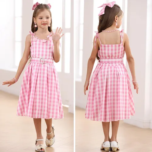 Vista 3 de Disfraz de Gingham rosa para niñas, disfraz de película, cosplay, fiesta de cumpleaños, trajes de Halloween con accesorios