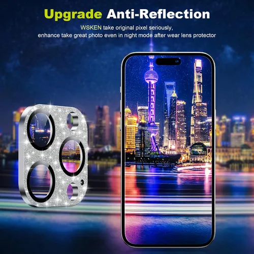 Vista 3 de WSKEN Protector de lente de cámara para iPhone 15 Pro/iPhone 15 Pro Max, aleación mate [prueba inastillable] Protector de pantalla de cámara
