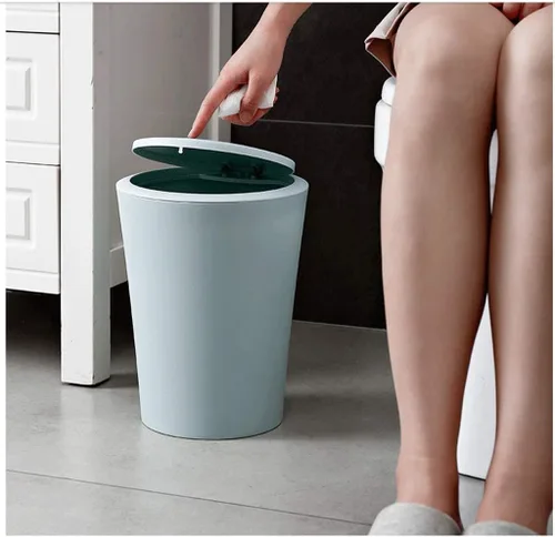 Vista 7 de Botes de basura de plástico con anillo de presión, con tapa/sin cubierta, para baño, (color : con cubierta azul) cesta