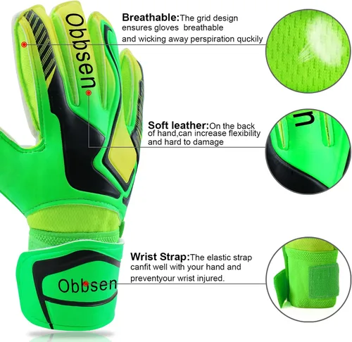 Vista 4 de Guantes de portero de fútbol para niños, jóvenes y adultos, guantes de portero de fútbol de agarre fuerte con protección para los dedos