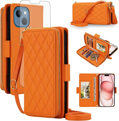 Vista 21 de Asuwish Funda compatible con iPhone 6/6s/7/8/SE 2020 2022 con cremallera y bloqueo RFID, protector de pantalla, correa cruzada i6 i7 i8 7s 8s SE2020