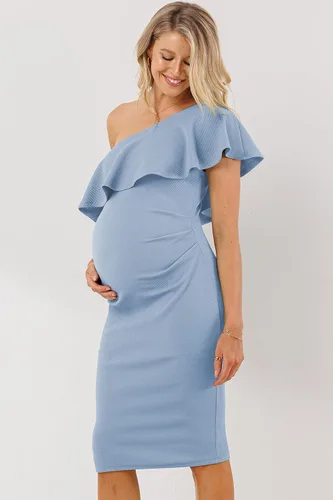 Vista 2 de LaClef Vestido de maternidad con volantes y un hombro fruncido lateral para mujer