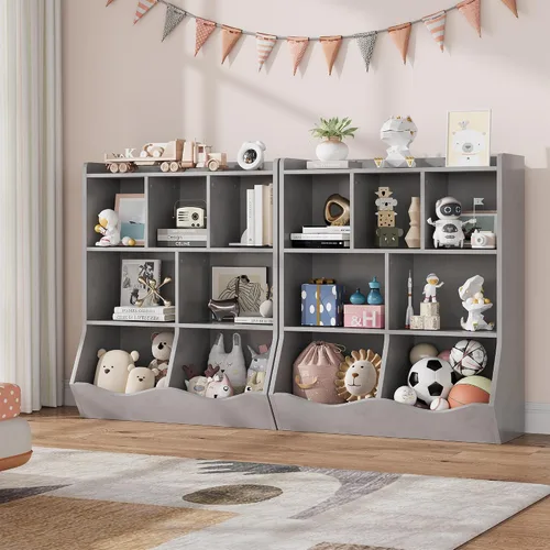 Vista 2 de Estantería infantil de tres niveles y organizador de almacenamiento de juguetes, estantería multifuncional con 5 cubos abiertos y 2 cajas inclinadas