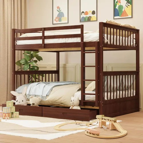 Vista 16 de Merax Litera de madera con dos cajones, litera de madera convertible con escaleras y dos cajones de almacenamiento, marco de cama desmontable