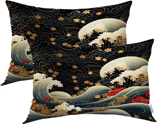 Vista 63 de Batmerry Autumn Maple Leaves Throw Pillow Covers, red Fall Orange Leaves Decorative Pillow Covers Digital Printing Blended for Couch Sofa Bed