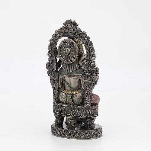 Vista 4 de Veronese Design 10 1/4 pulgadas de alto Lord Ganesha sentado en el trono con arco del templo elefante hindú Dios Fortuna Estatua de resina bronceada