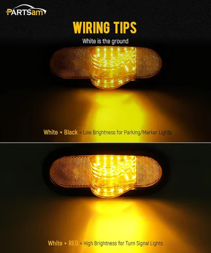Vista 3 de Partsam 2 luces de marcador ámbar de 6.5 pulgadas con luz de giro medio, soporte de goma, 24 LED con lente reflejo, universal, impermeable, 6