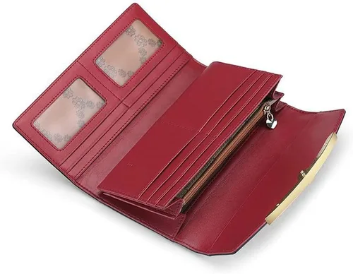 Vista 3 de Cartera larga para mujer, de lujo, piel auténtica, RFID, multifuncional, a la moda, simple monedero, tarjetero, Azul, Clásico