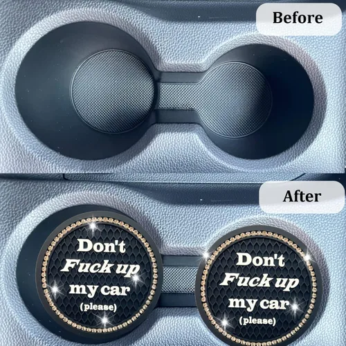 Vista 3 de Juego de 2 posavasos para tazas de coche, accesorios de interior de coche con cristales brillantes, soporte universal para tazas de coche negro