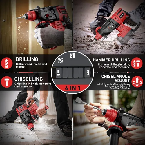Vista 5 de MtiolHig Taladro de martillo giratorio inalámbrico compatible con batería Milwaukee de 18 V, taladro de martillo SDS-Plus sin escobillas