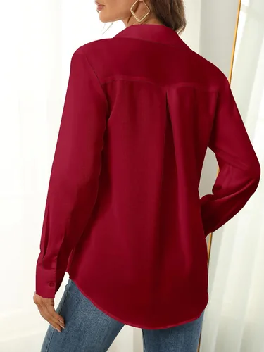 Vista 2 de Camisas básicas clásicas con botones para mujer, camisa suave con cuello de manga larga, elegante, casual, color liso, XS-XXL