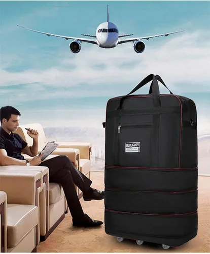 Vista 6 de Radefasun Bolsa de viaje Oxford expandible extra grande con ruedas, impermeable, ligera, plegable, maleta, Negro -, Equipaje extensible central