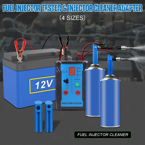 Vista 6 de Probador de inyector de combustible y kit de herramientas de limpiador de inyector de combustible, adaptador de 4 tamaños, 8 modos de pulso, kit