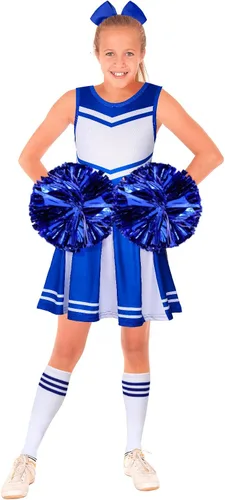 Vista 2 de 4 Pcs Girls Cheerleader Costume Outfit Set Fancy Dress for DIY Halloween Birthday Cosplay Party Gift