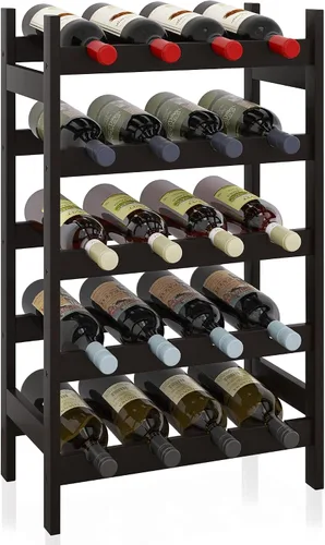 Vista 9 de SMIBUY Estante de bambú para vino, soporte para 20 botellas, estantes de almacenamiento independientes de 5 niveles para cocina, despensa, bodega