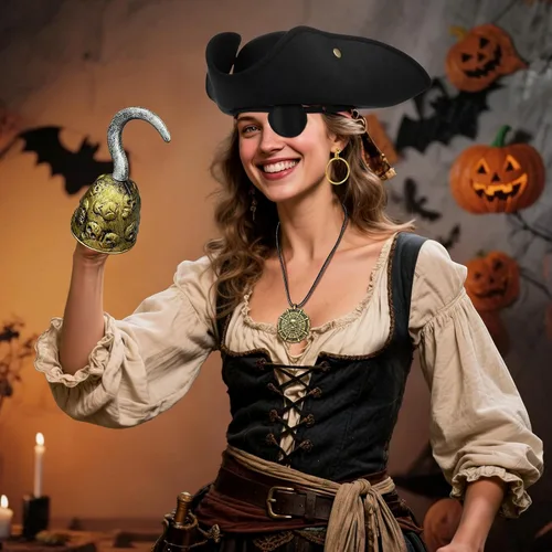 Vista 6 de Servllcell 6 piezas de sombrero de pirata, accesorios de disfraz de pirata para hombre con parche de ojo, collar de calavera, gancho de anillo