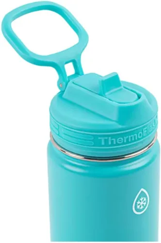 Vista 4 de ThermoFlask Botella de agua de acero inoxidable de 16 onzas, paquete de 2, rojo y aguamarina