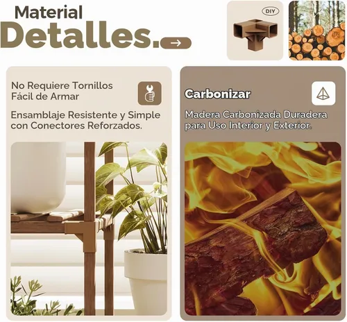 Vista 5 de Bamworld - Soporte para plantas con ruedas de madera para interior y exterior, estante para múltiples plantas con 11 macetas, soporte alto y grande